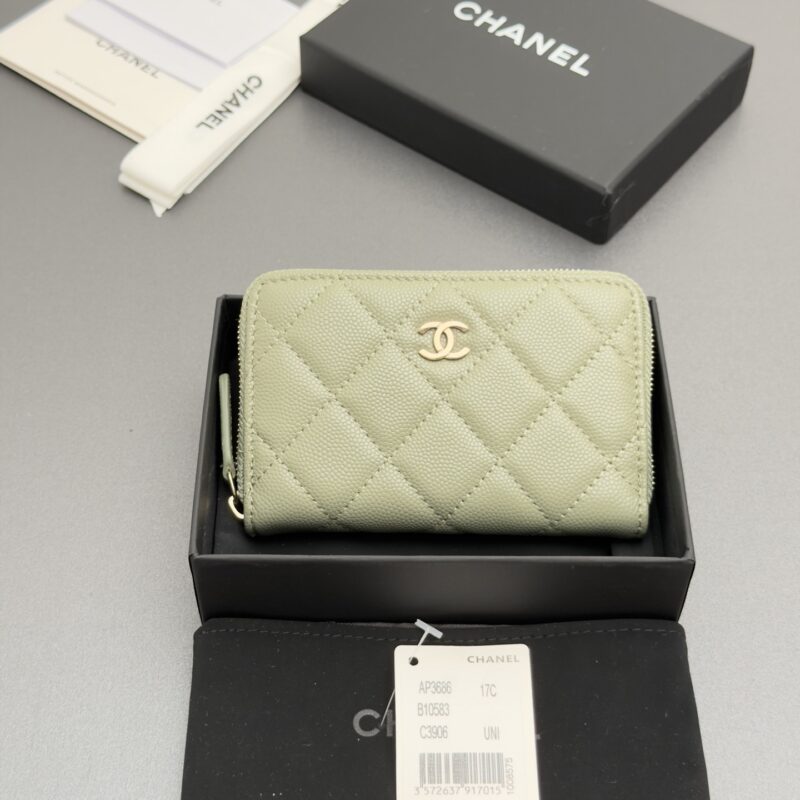 CHANEL 小香拉链包系列 编号:AP3686 希腊绿细球纹浅金色五金