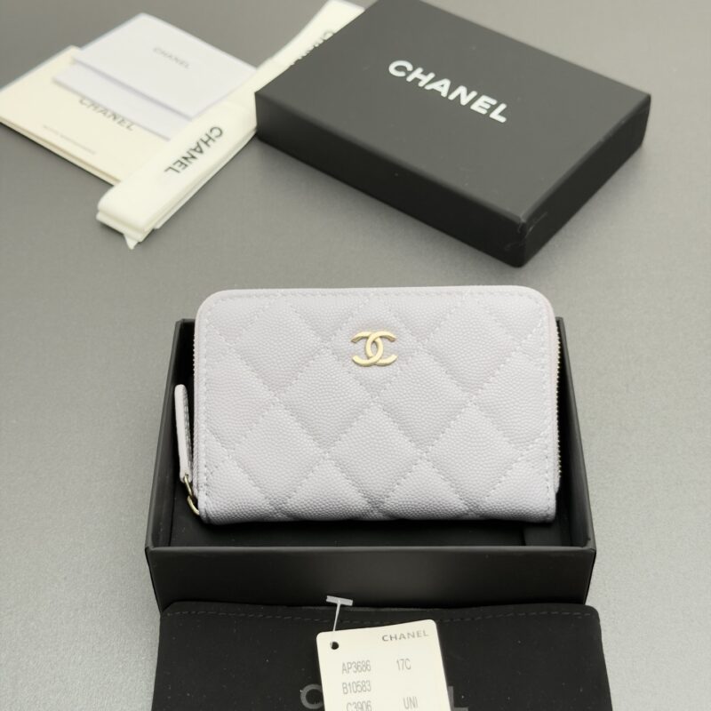CHANEL 小香拉链包系列 编号:AP3686 浅紫色细球纹浅金色五金