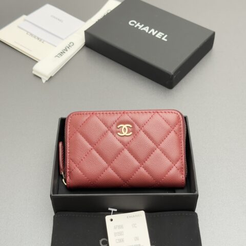 CHANEL 小香拉链包系列 编号:AP3686 酒红细球纹浅金色五金