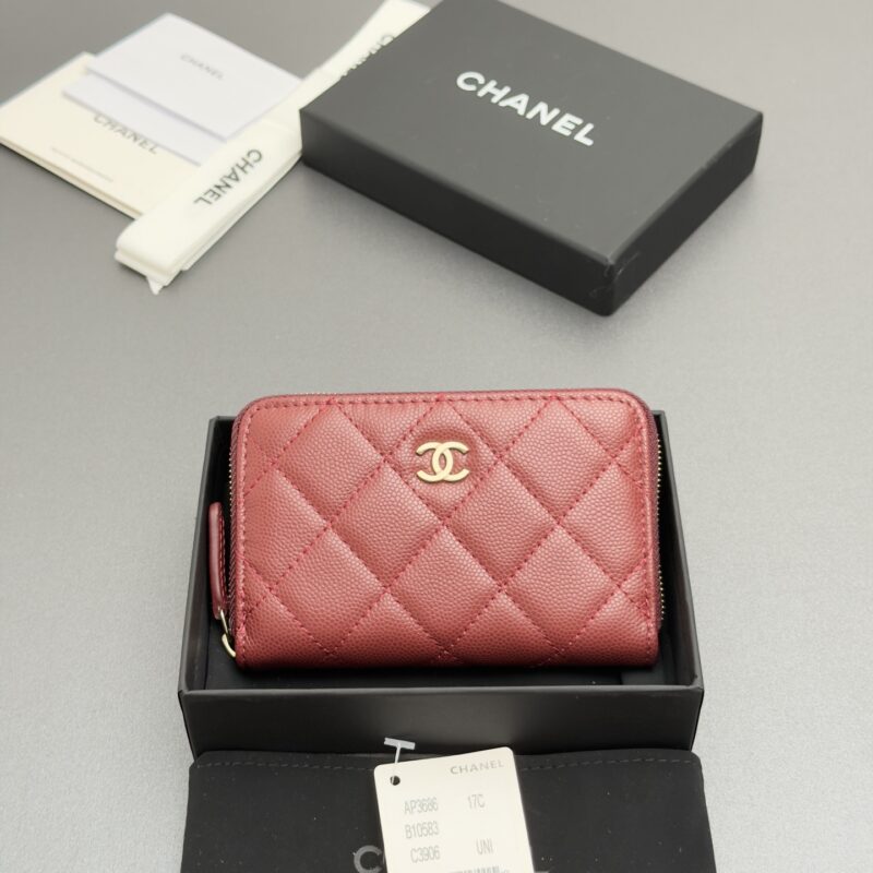 CHANEL 小香拉链包系列 编号:AP3686 酒红细球纹浅金色五金
