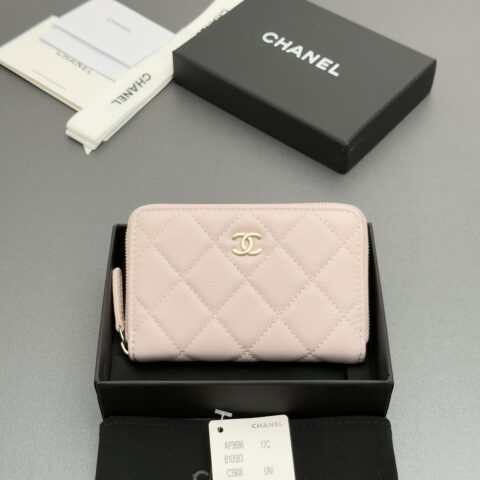 CHANEL 小香拉链包系列 编号:AP3686 浅粉细球纹浅金色五金