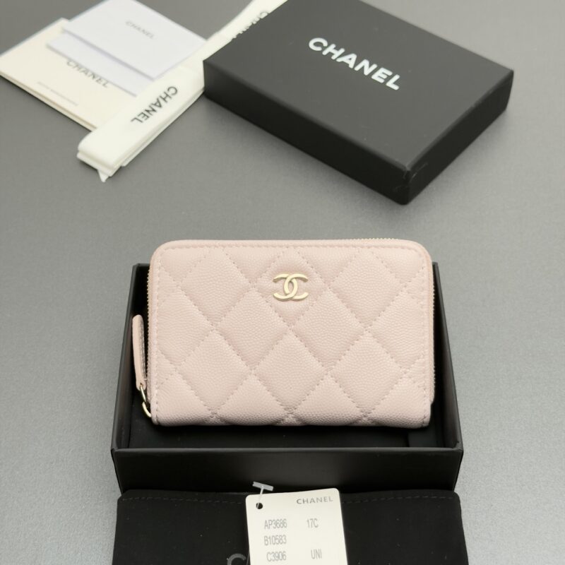 CHANEL 小香拉链包系列 编号:AP3686 浅粉细球纹浅金色五金