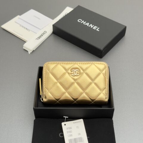 CHANEL 小香拉链包系列 编号:AP3686 金色羊皮金色五金