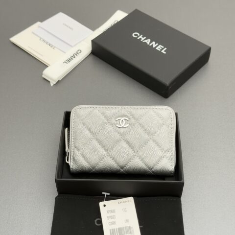 CHANEL 小香拉链包系列 编号:AP3686 银色细球纹银色五金