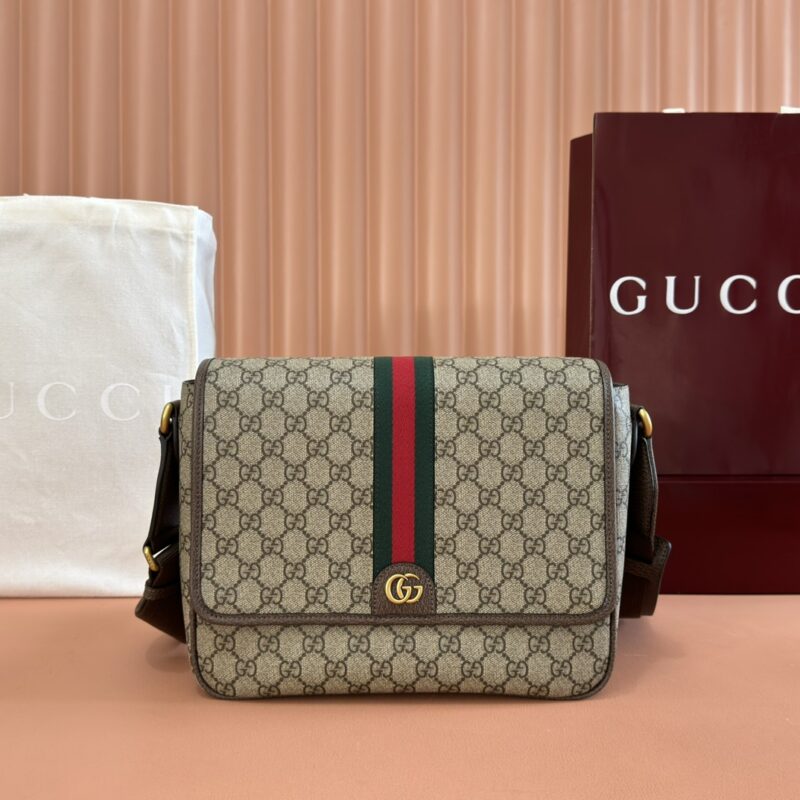 GUCCI Ophidia系列中号邮差包 型号：761741 棕色/pvc