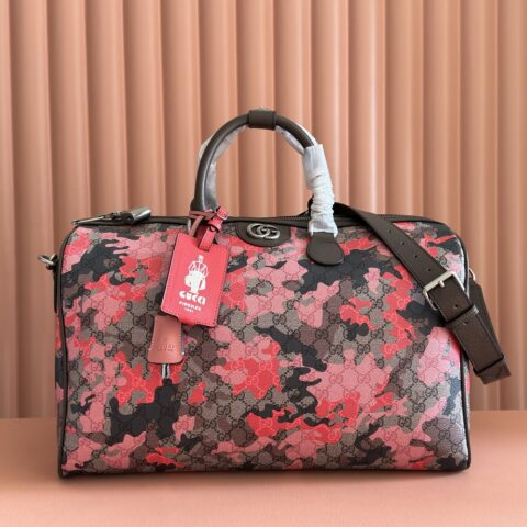 GUCCI 旅行包以大理石纹GG字母图案涂层织物打造 型号:834460 粉迷彩/pvc