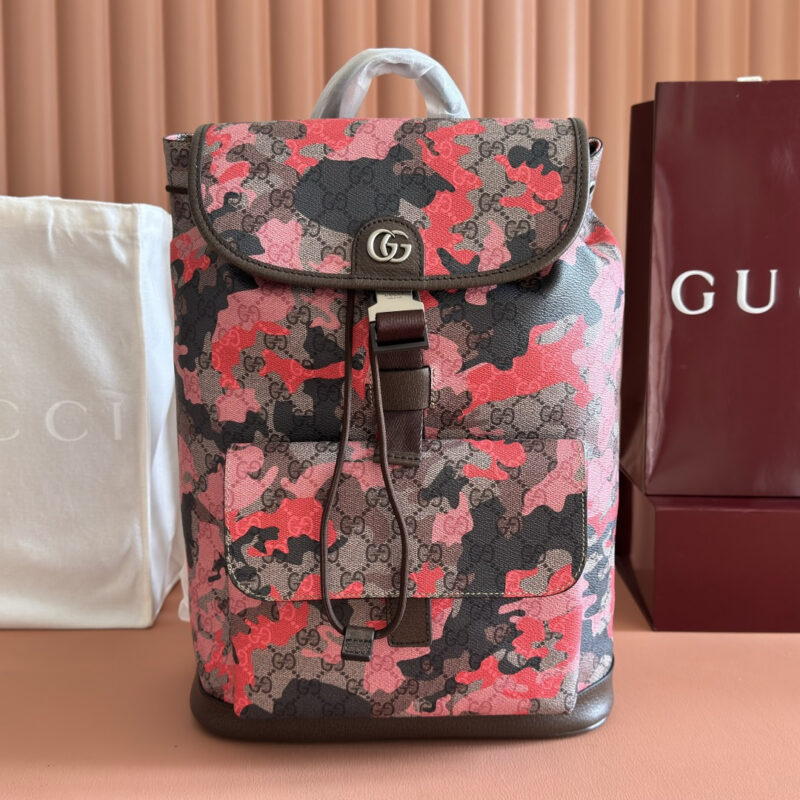 GUCCI 小号背包以大理石纹GG字母图案涂层织物打造 型号：839109 粉迷彩/pvc