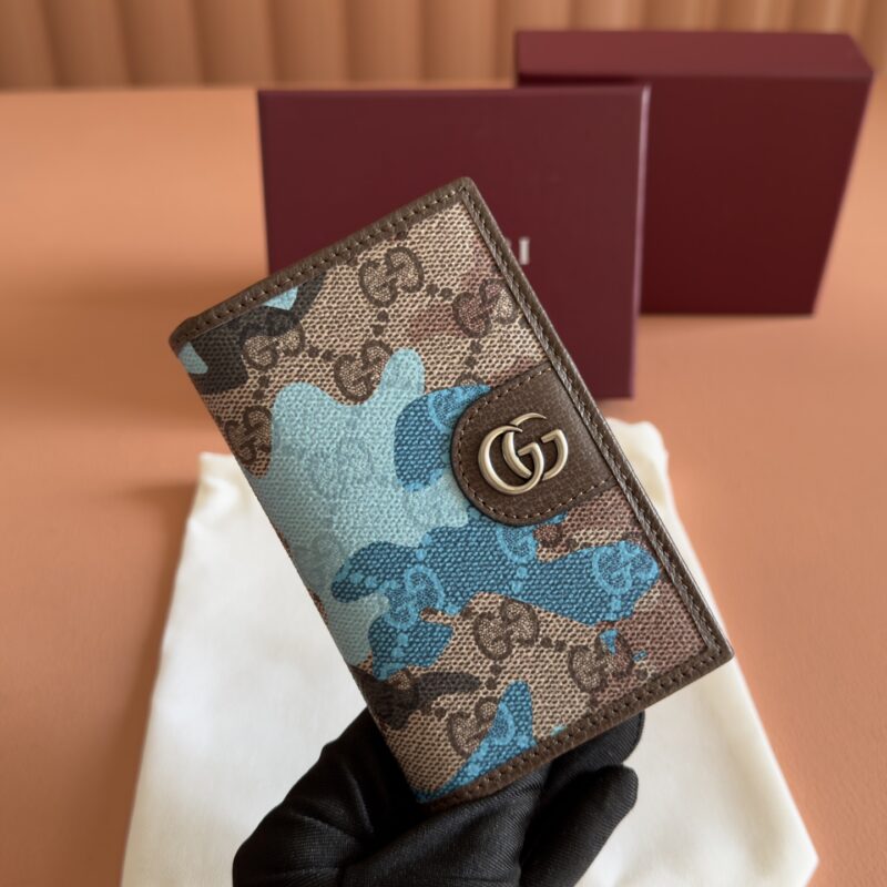 GUCCI 长款卡片夹以大理石纹GG字母图案涂层织物打造 型号:834691 兰迷彩/pvc