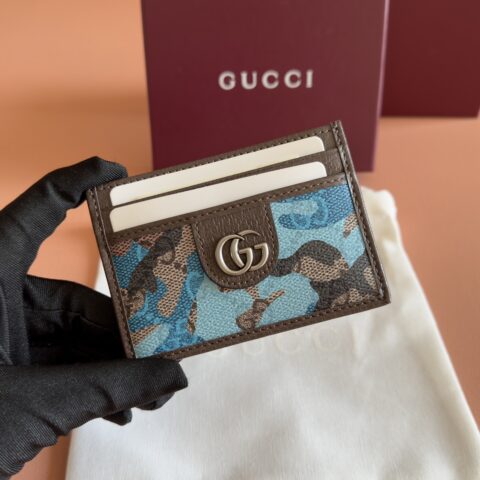 GUCCI 卡片夹以大理石纹GG字母图案涂层织物打造 型号：834795 兰迷彩/pvc