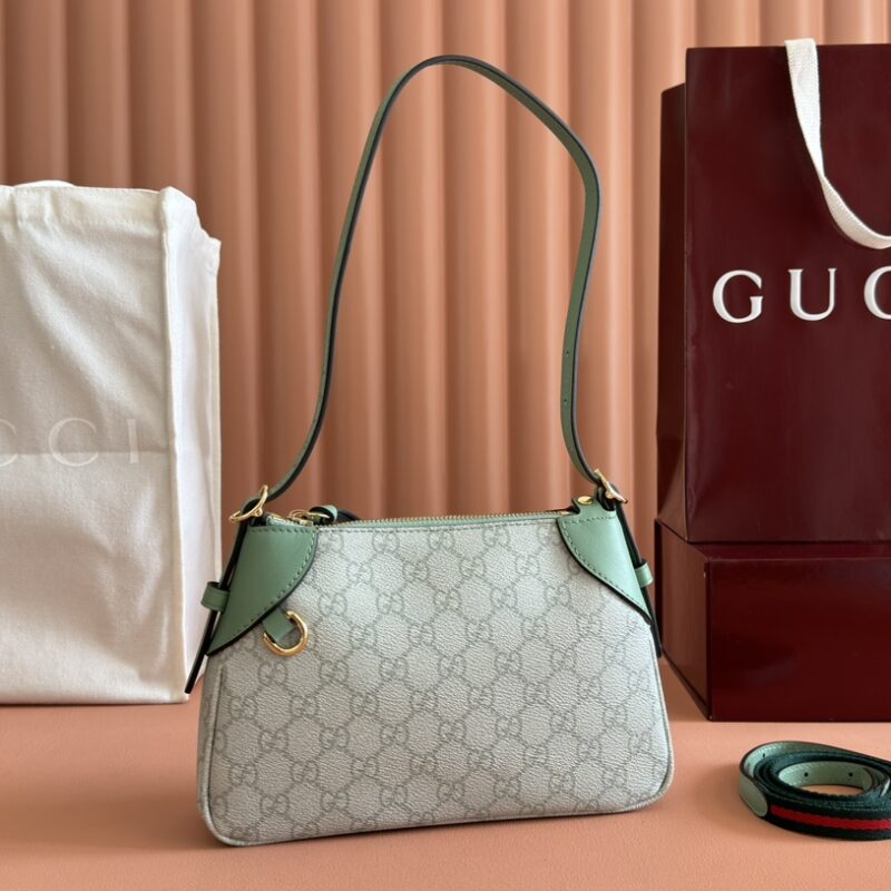 GUCCI 购物袋GG图案和条纹织带 型号:815218 绿PVC