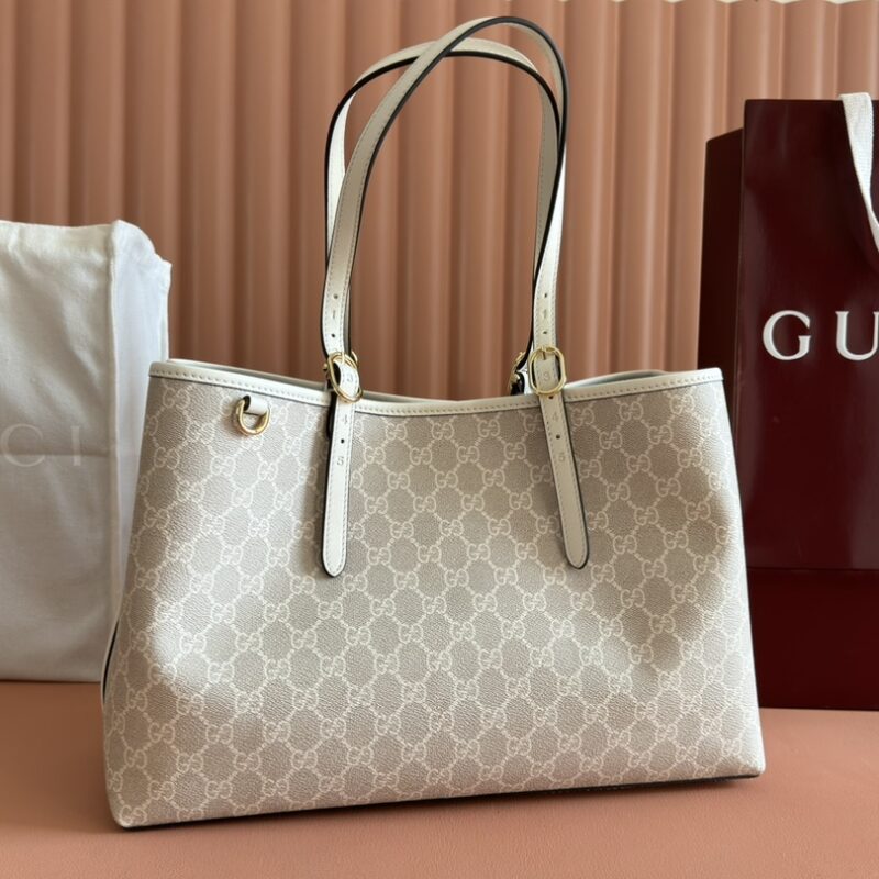 GUCCI 购物袋GG图案和条纹织带 型号:815213灰PVC