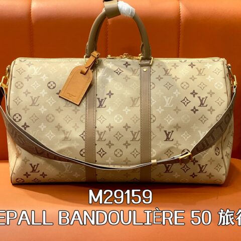 【原单精品】M29159杏灰色 渐变丝印50旅行袋 KEEPALL BANDOULIÈRE 50 旅行袋
