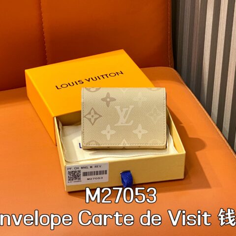 【原单精品】M27053杏灰色 丝印两折钱包 Envelope Carte de Visit 钱夹