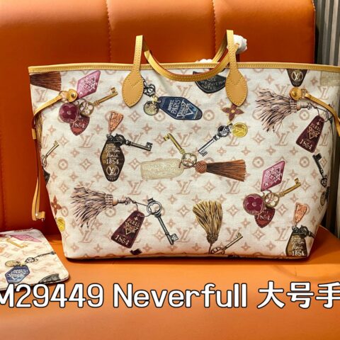 【原单精品】M29449白花 徽章丝印购物袋 Neverfull 大号手袋 Getaway xph胶囊系列