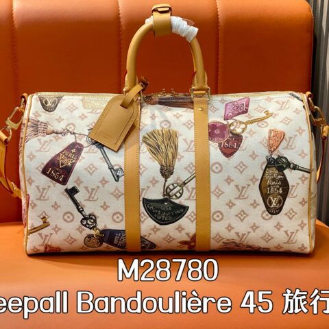 【原单精品】M28780白花 徽章丝印旅行袋 Keepall Bandoulière 45 旅行袋
