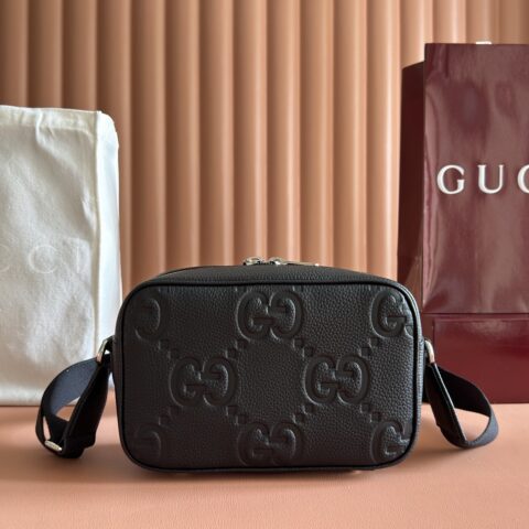 GUCCI 超级双G斜挎包 型号:766946 黑色/压花G原厂皮