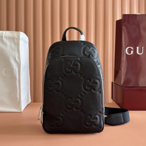 GUCCI 超级双G斜挎包 型号:766937 黑色/压花G原厂皮