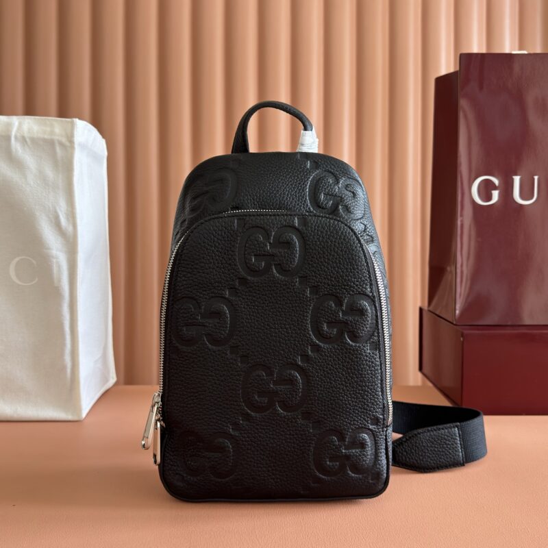GUCCI 超级双G斜挎包 型号:766937 黑色/压花G原厂皮