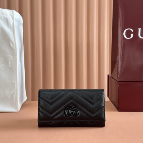 GUCCI GG Marmont系列全拉链式钱包 型号：443436黑色/原厂皮