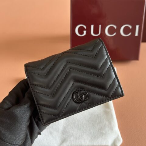 GUCCI GG Marmont系列绗缝卡包 型号:466492 黑色/原厂皮