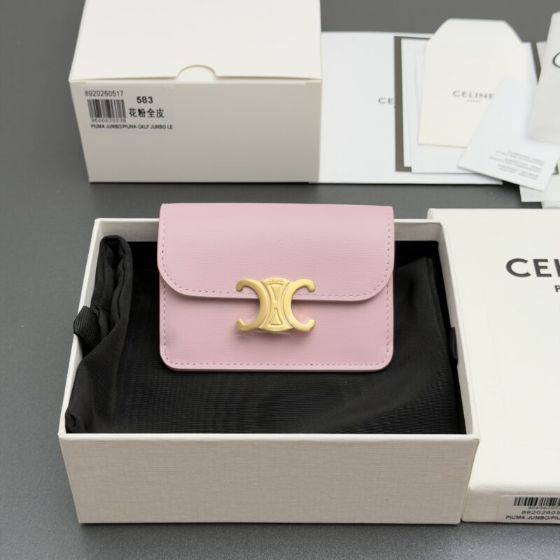 CELINE RIOMPHE亮泽牛皮革翻蓋卡包 编号:10I582CPJ.04LU 583 花粉全皮