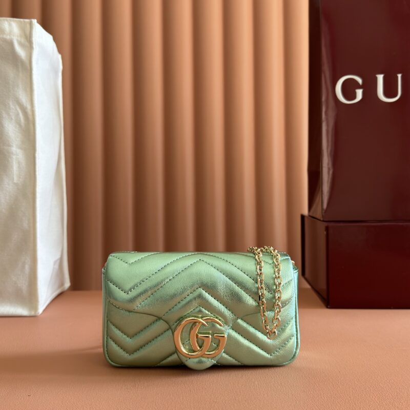 GUCCI GG Marmont系列 型号：841290绿金色羊皮/原厂皮