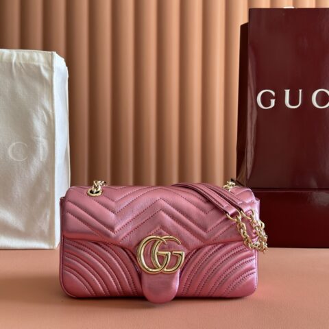 GUCCI GG Marmont系列 型号:837267 粉金色羊皮/原厂皮
