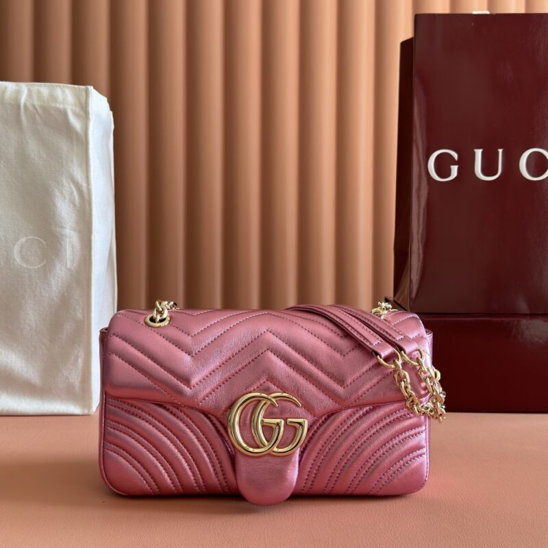 GUCCI GG Marmont系列 型号:837267 粉金色羊皮/原厂皮