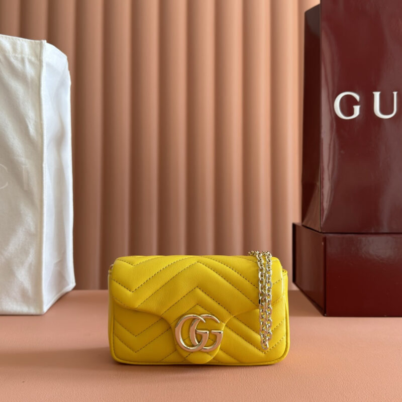 GUCCI GG Marmont系列 型号：837290黄色全皮/原厂皮