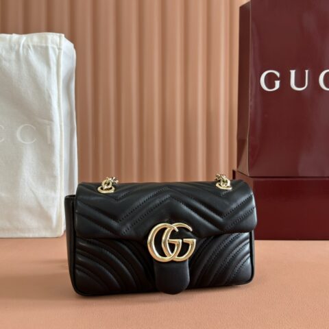 GUCCI GG Marmont系列 型号：837280 黑全皮/原厂皮