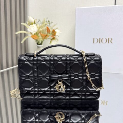 DIOR 迷你链条手袋-羊皮蝴蝶结 型号: 0812黑色