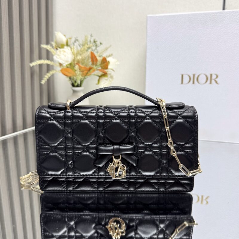 DIOR 迷你链条手袋-羊皮蝴蝶结 型号: 0812黑色