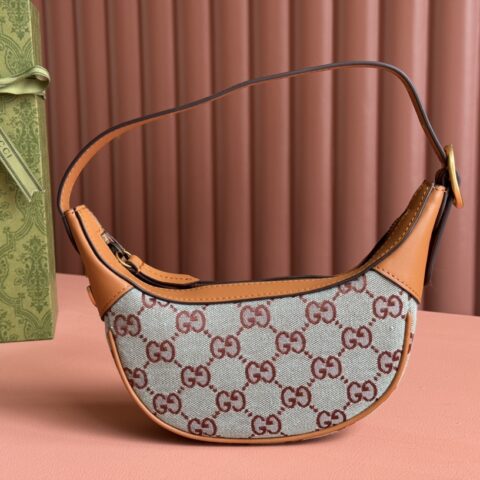 GUCCI Ophidia系列超迷你肩背包 型号:783124 棕色/淡蓝帆布