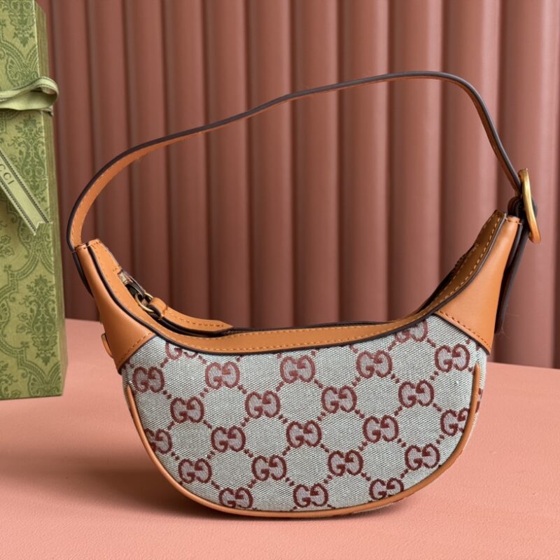 GUCCI Ophidia系列超迷你肩背包 型号:783124 棕色/淡蓝帆布