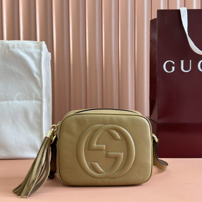 GUCCI GG经典双G标志相机包 款号308364杏色