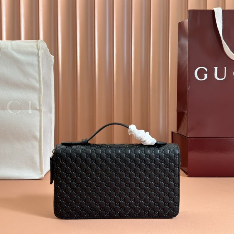 GUCCI 超级双G差旅文件包 型号:449246 黑色/压小G全皮
