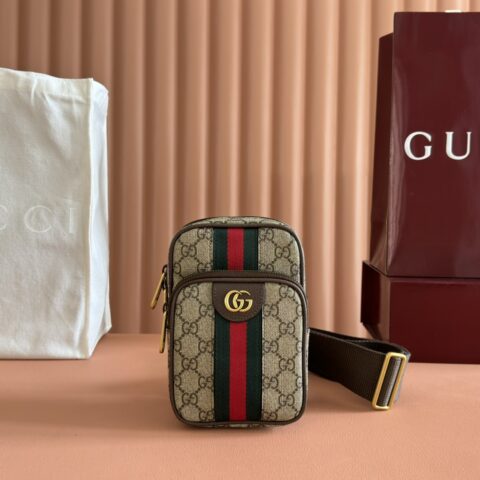 GUCCI Ophidia系列GG迷你手袋 型号：752565 棕色/pvc