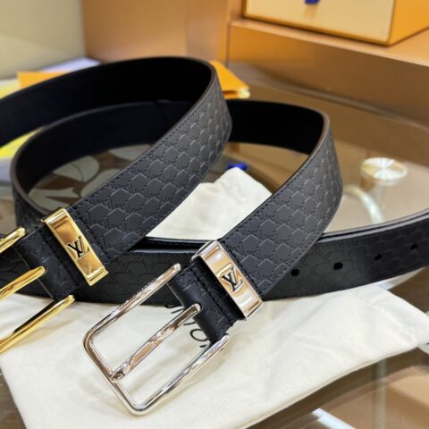 LV Everyday pin 35mm黑色小牛皮压lv铭纹腰带