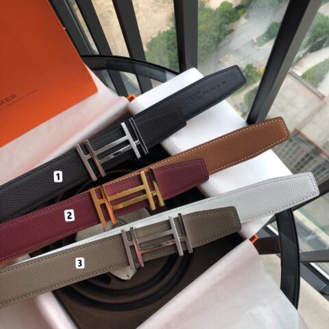 HERMES 精钢双工金属扣&双面手掌纹腰带32毫米