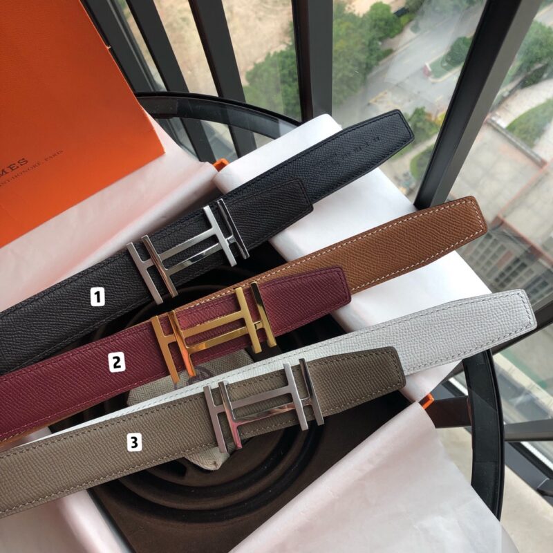 HERMES 精钢双工金属扣&双面手掌纹腰带32毫米