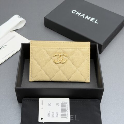 CHANEL 卡包系列  编号:AP 5072杏色细球纹金色五金