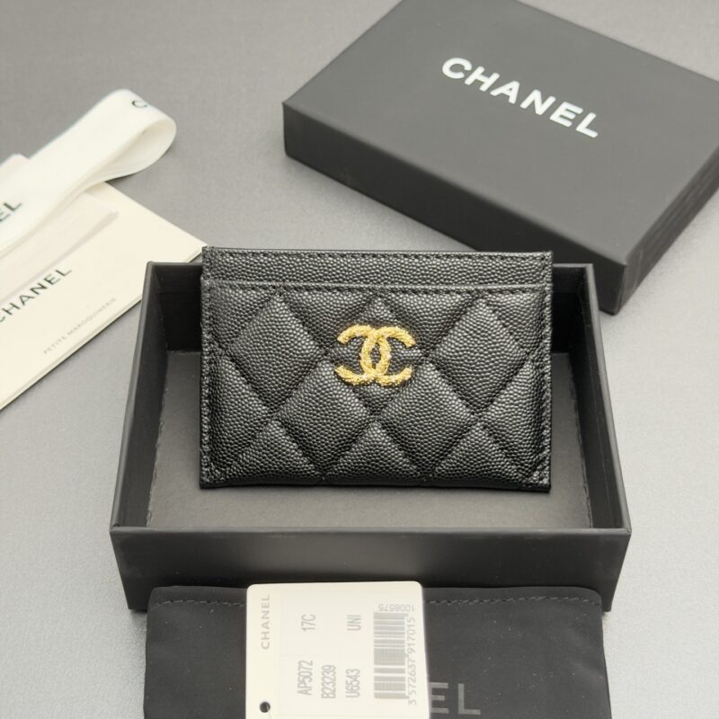 CHANEL 卡包系列 编号:AP 5072黑色细球纹金色五金