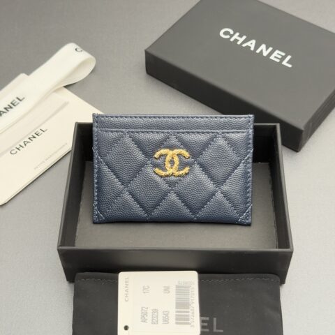 CHANEL 卡包系列 编号:AP 5072宝蓝细球纹金色五金
