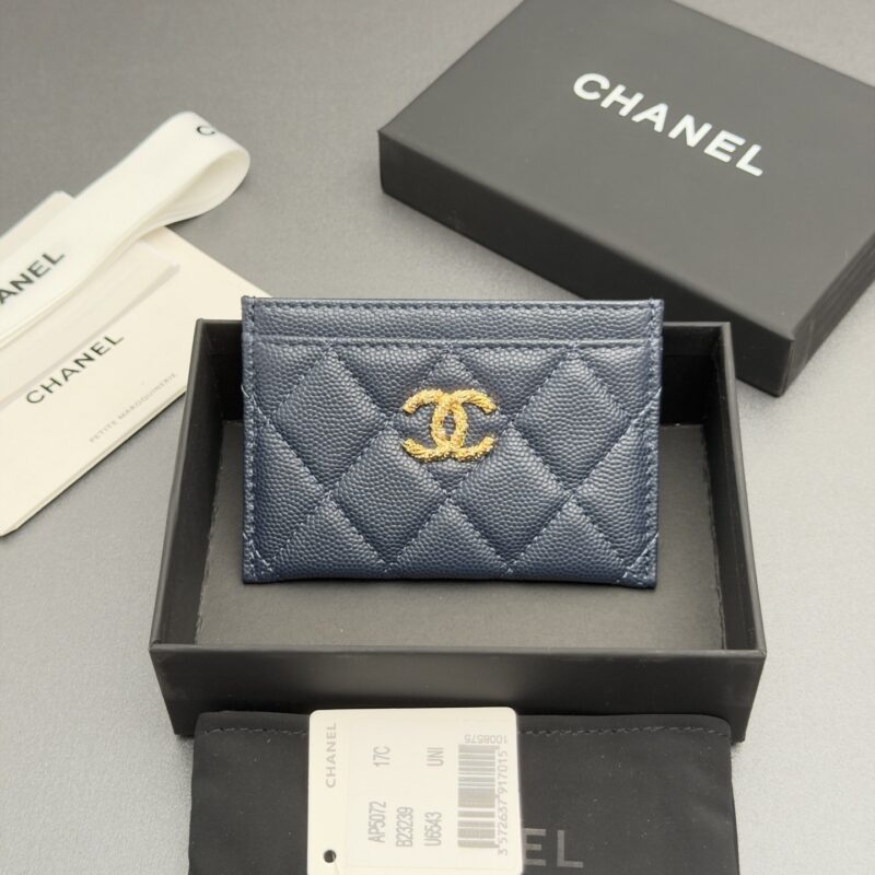 CHANEL 卡包系列 编号:AP 5072宝蓝细球纹金色五金