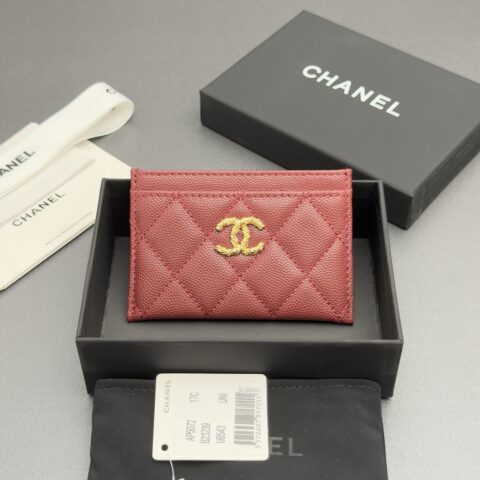 CHANEL 卡包系列 编号:AP 5072酒红色细球纹金色五金