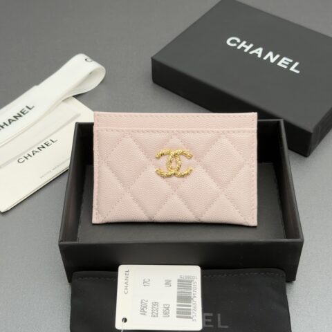 CHANEL 卡包系列 编号:AP 5072浅粉色细球纹金色五金