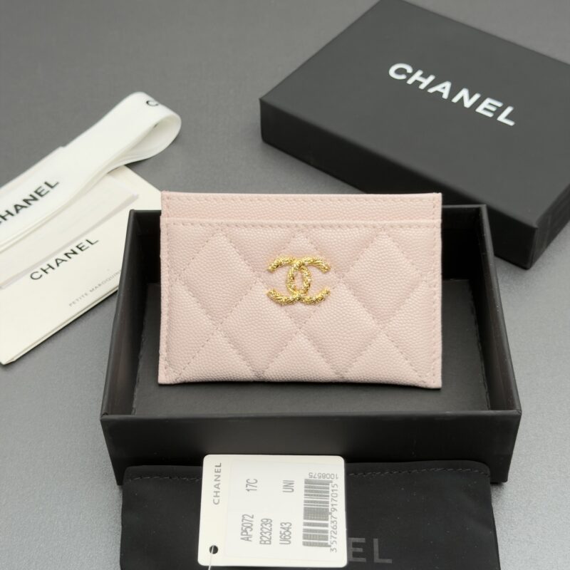 CHANEL 卡包系列 编号:AP 5072浅粉色细球纹金色五金