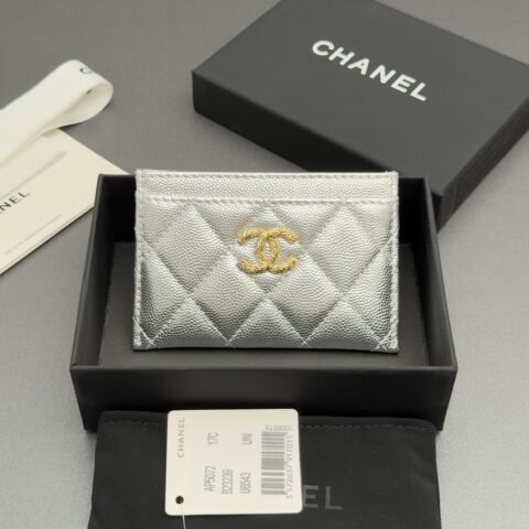 CHANEL 卡包系列 编号:AP 5072 银色细球纹金色五金