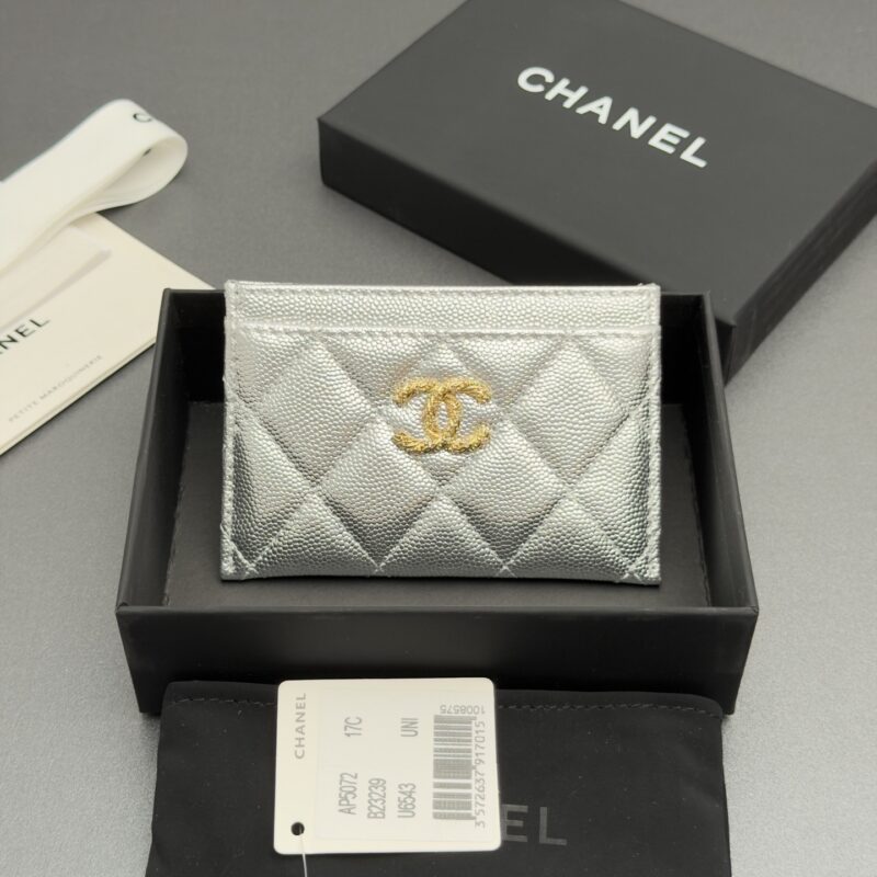 CHANEL 卡包系列 编号:AP 5072 银色细球纹金色五金