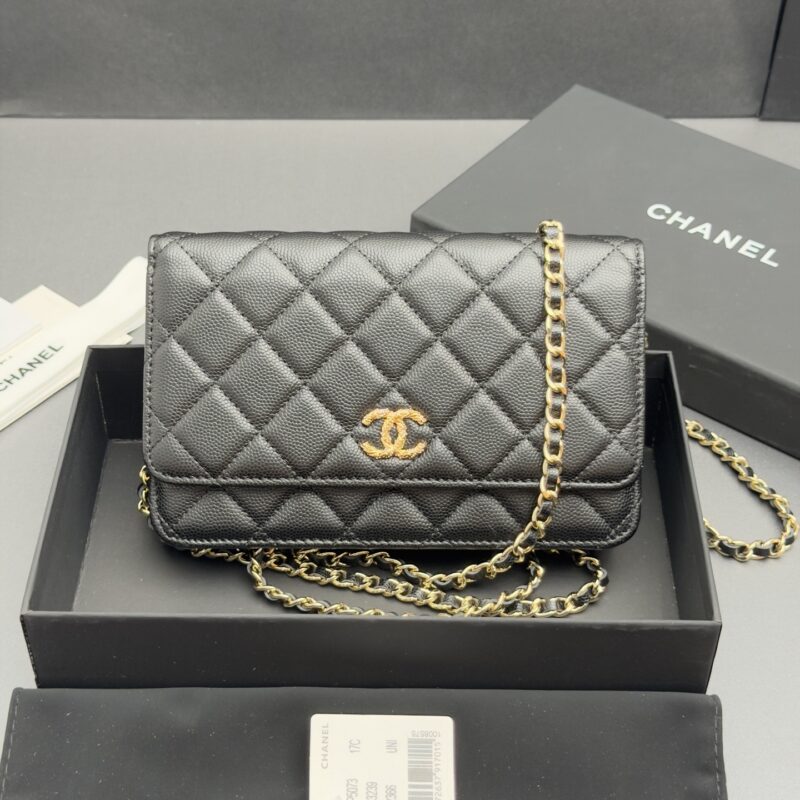 CHANEL 链条包空姐包系列 编号:AP 5073 黑色细球纹金色五金